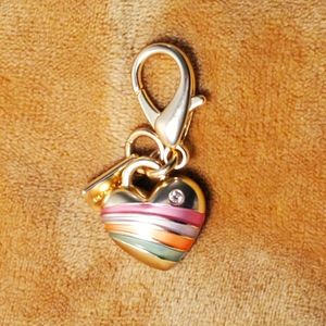 NWOT Coach Heart Purse Tag Charm Goldtone with a Rainbow & a Crystal